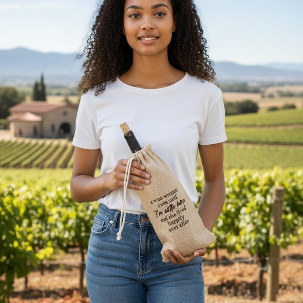 Wine Bag with Drawstring and Verbiage